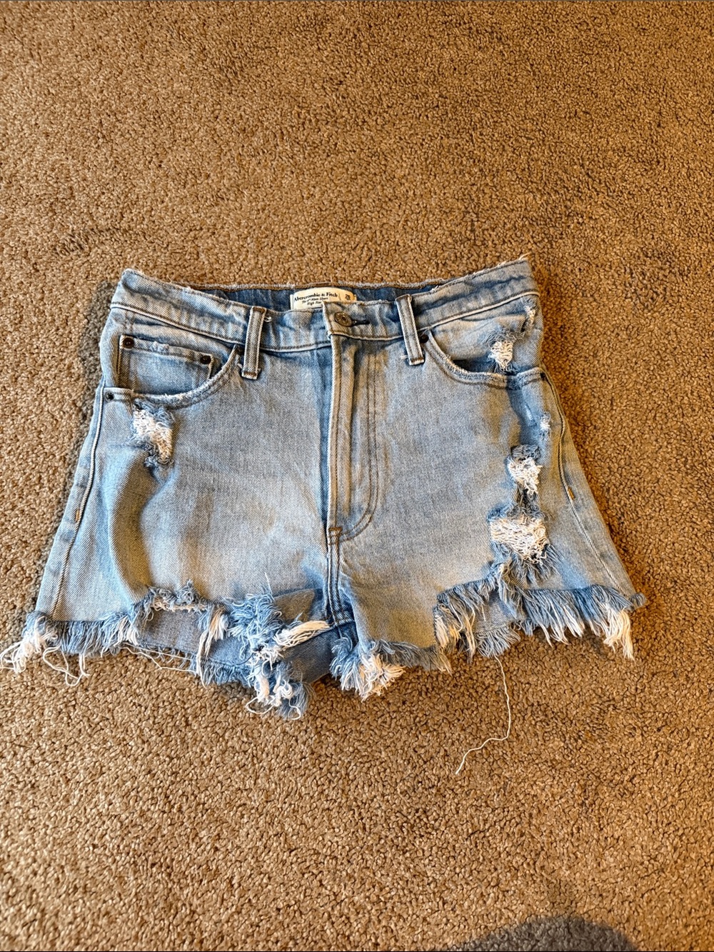 Abercrombie & Fitch Light Blue Distressed High-Rise Denim Shorts